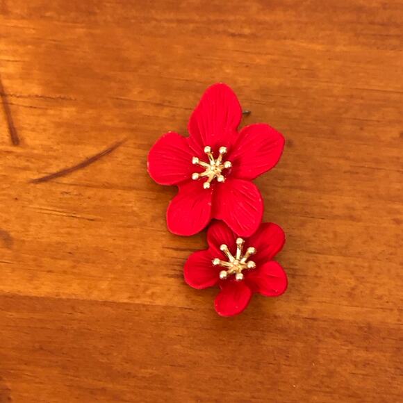 Boho Chic Hippie Red Hibiscus Tropical Pretty Flower Statement Post Earrings - Picture 7 of 8